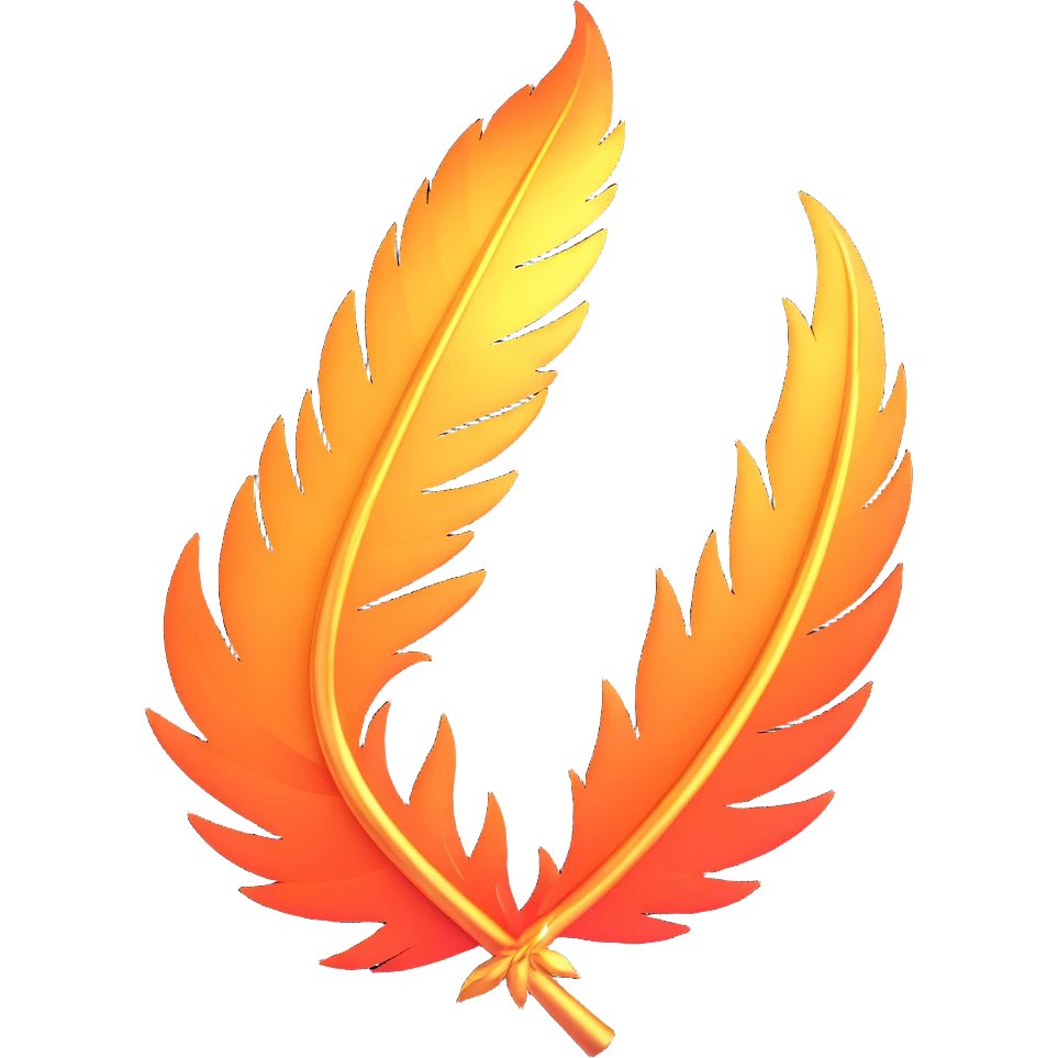 a vibrant phoenix feather, encircled by sparkling embers, fantasy-inspired emoji