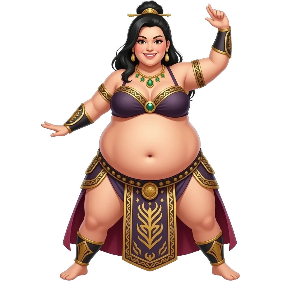 A female sumo warrior belly dancer,with a morbid obese midsection,her bellybutton peeps,her massive belly is bulging from being stuffed to the max after a luncheon buffet,She dances then her bouncy big tummy steals the spotlight. emoji