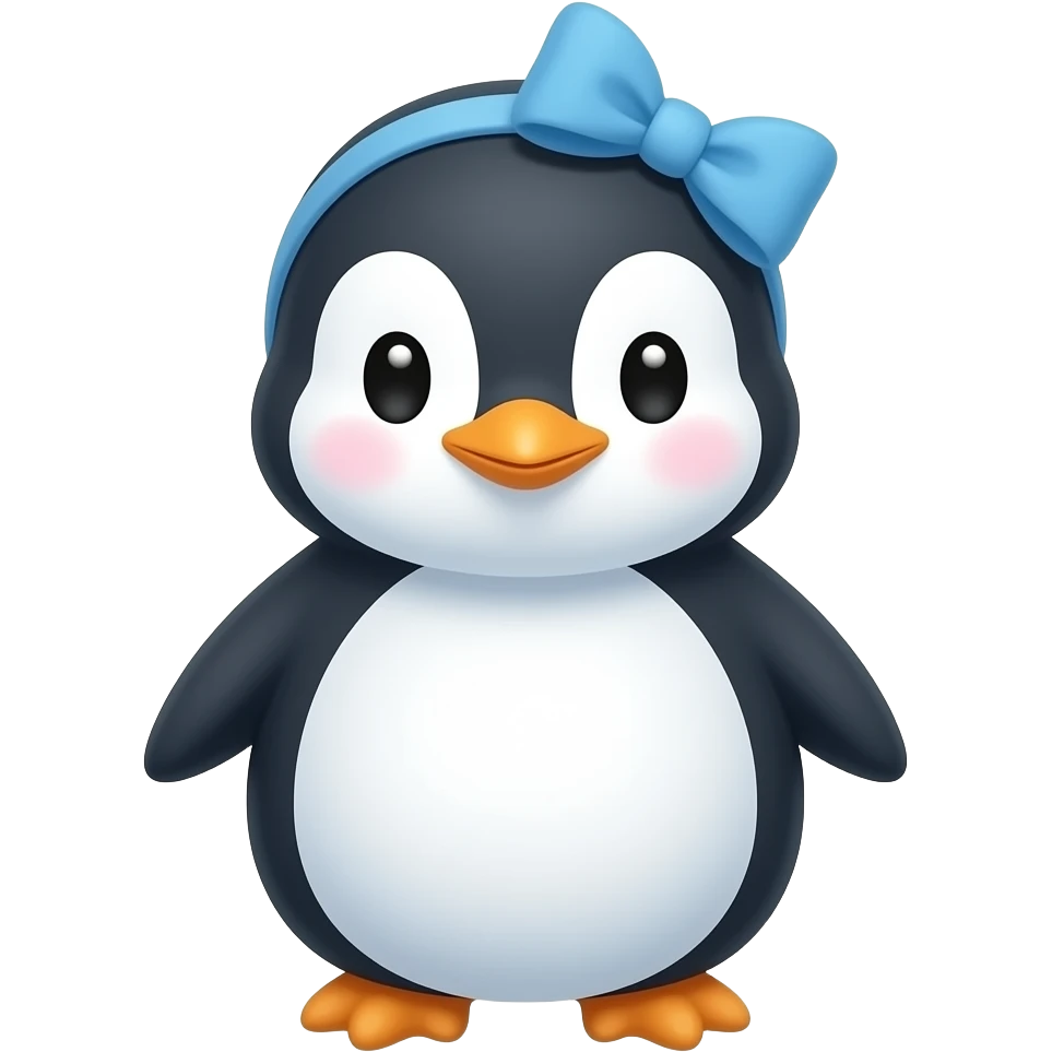 baby penguin, blue, with hairbow on head, just face emoji