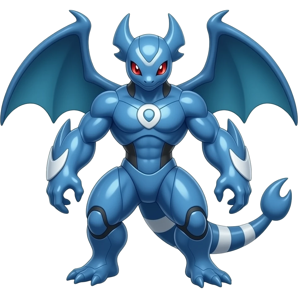 Shiny Blue Smooth Glossy Soft Salamence-Greninja-Inteleon-Scizor-Greninja-Genesect-Bisharp-Pokémon-Fusion, full body emoji