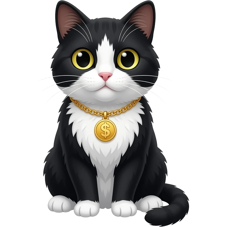 坐著的黑白貓 胸前 "招財元寶" emoji