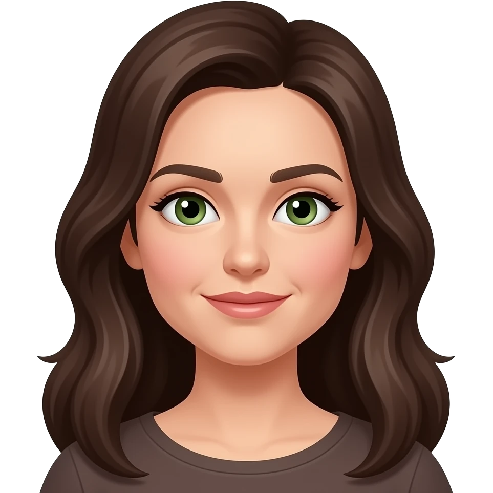 mid 30's white female with long dark brown hair and green eyes and rosy cheeks emoji