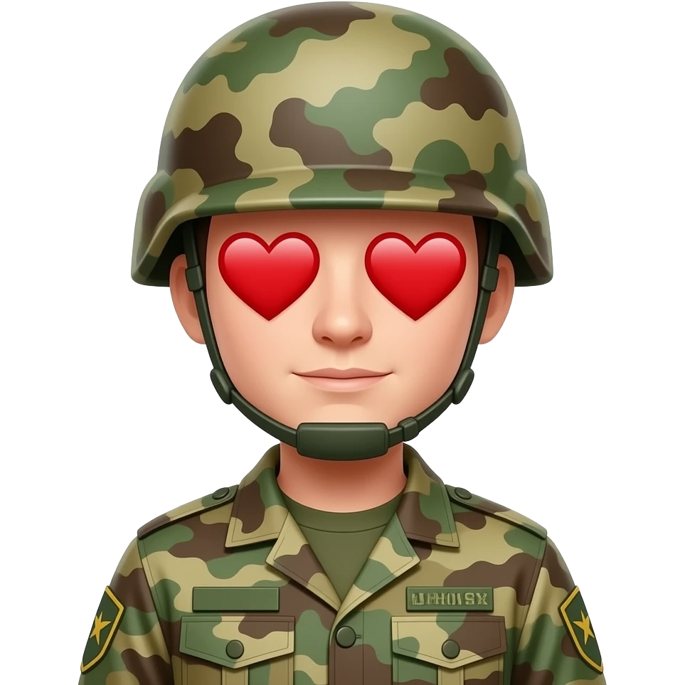 vreau acest soldat cu inimioare in loc de ochi emoji