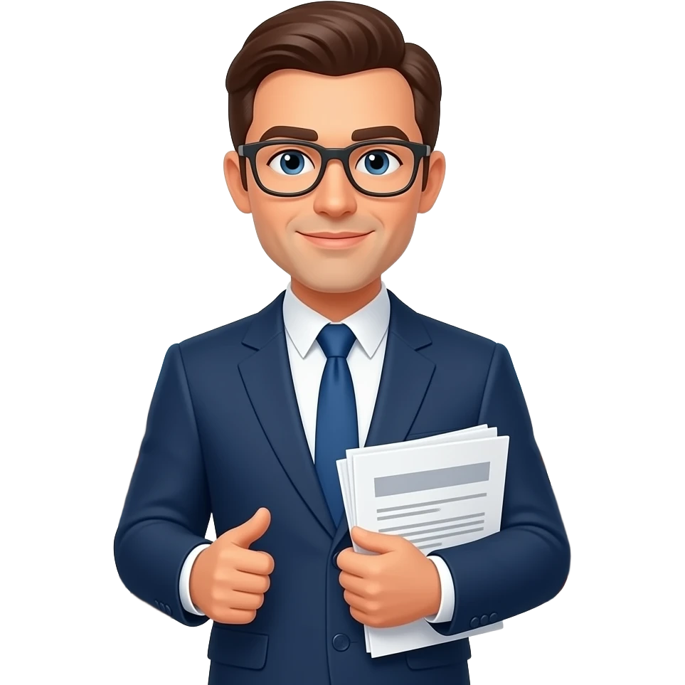 lawyer with documents and some typical staff, emoji