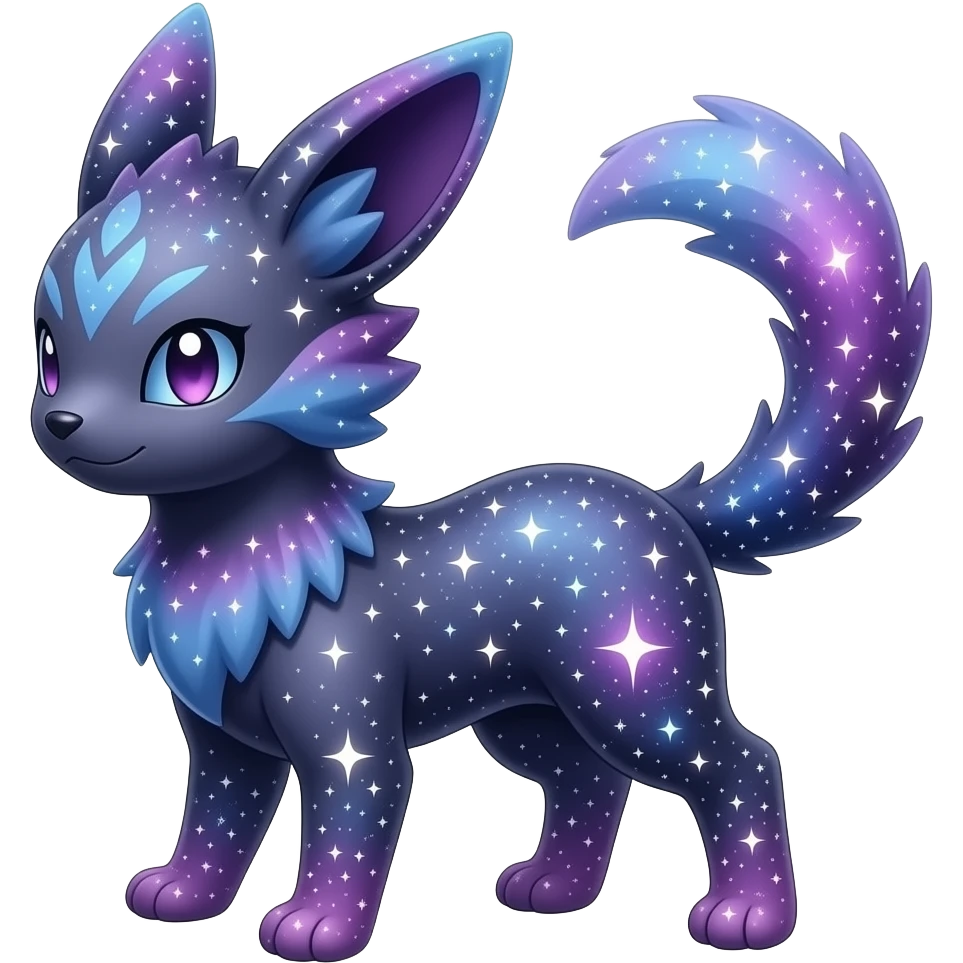 Sparkly starry glossy shiny stardust Nebulae purple-blue-black-gradients Zorua-Espeon-Sylveon-animal-hybrid-creature emoji