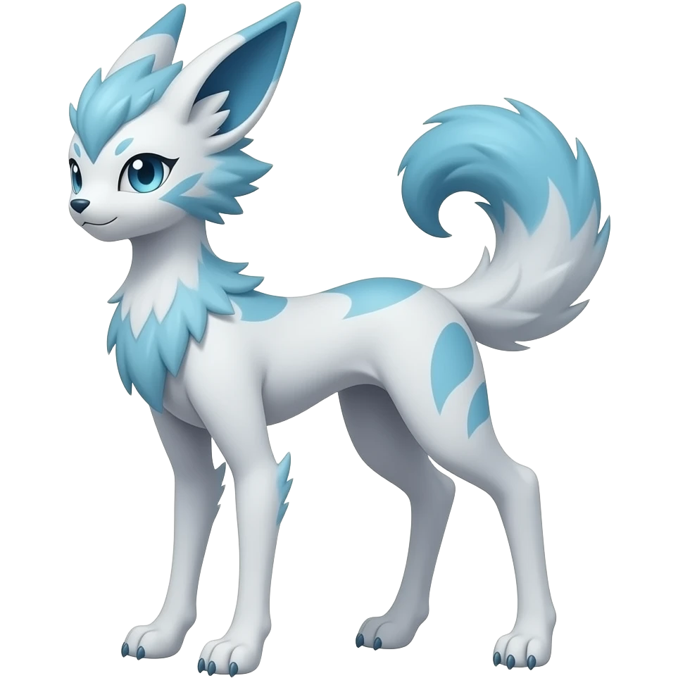 Slim thin lanky scrawny tall elegant oriental feral painted Asian Absol-Glaceon-Sylveon-fusion-hybrid-creature emoji