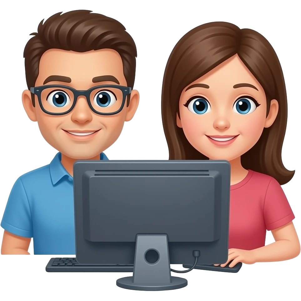2 personnes regardent un écran d’ordinateur emoji