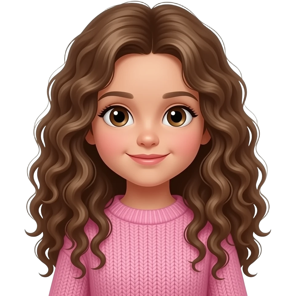 kid girl very long brown curly hair pink sweater emoji