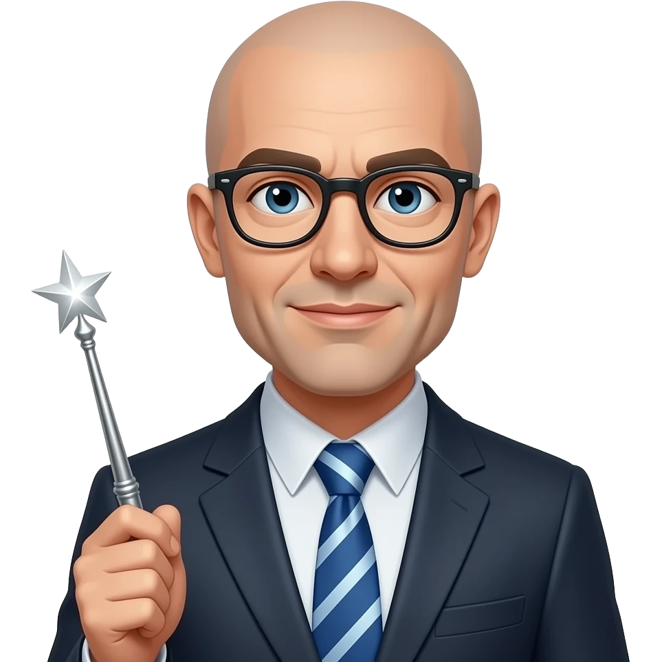 лысй человек с очками и волшебной палочкой emoji