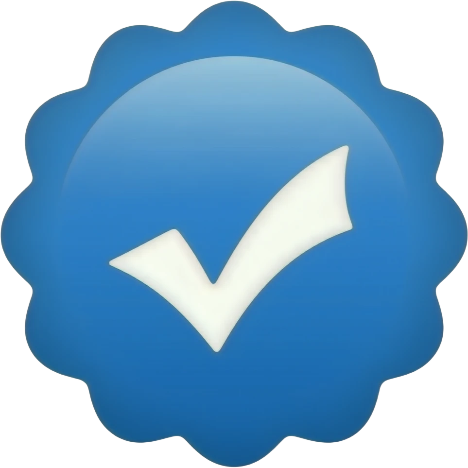Vibrant blue scalloped badge icon featuring a thick, white rounded checkmark in the center, set against a clean, flat, minimalist background for a professional look. emoji