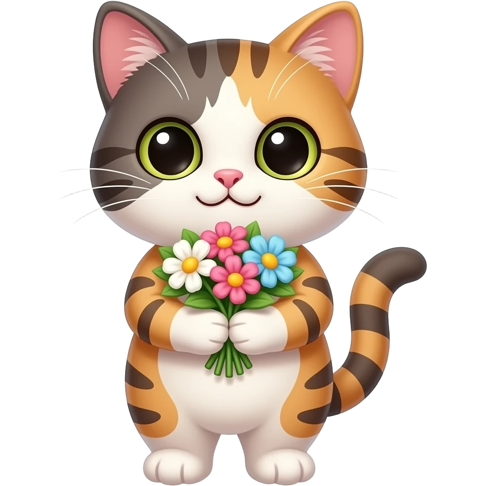 A cute cat holding flowers emoji