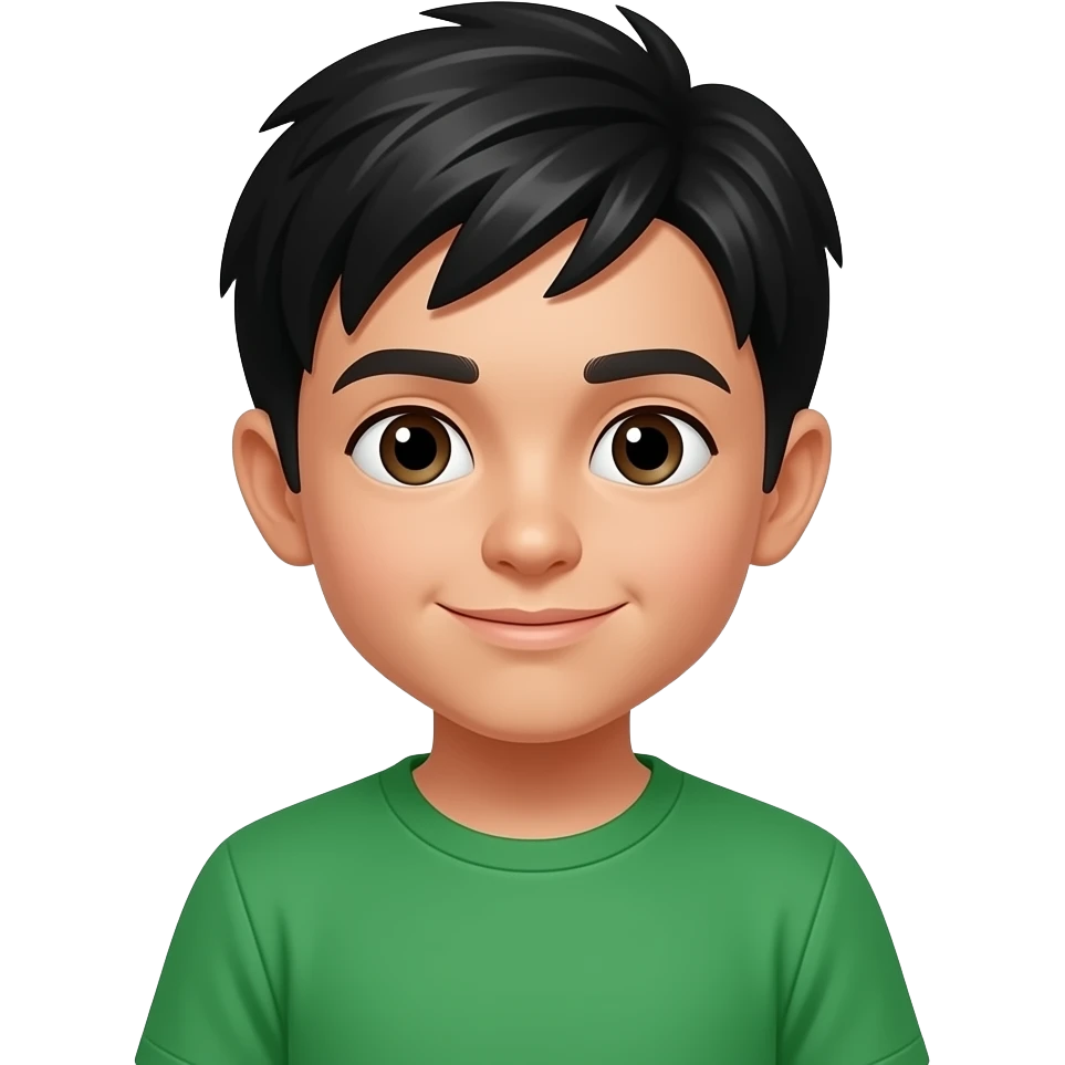 Un niño con pelo negro con camisa verde emoji