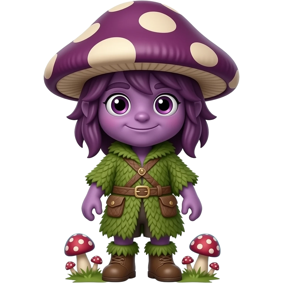 Full body spore druid mascot, mushroom magic, big head, small body ...