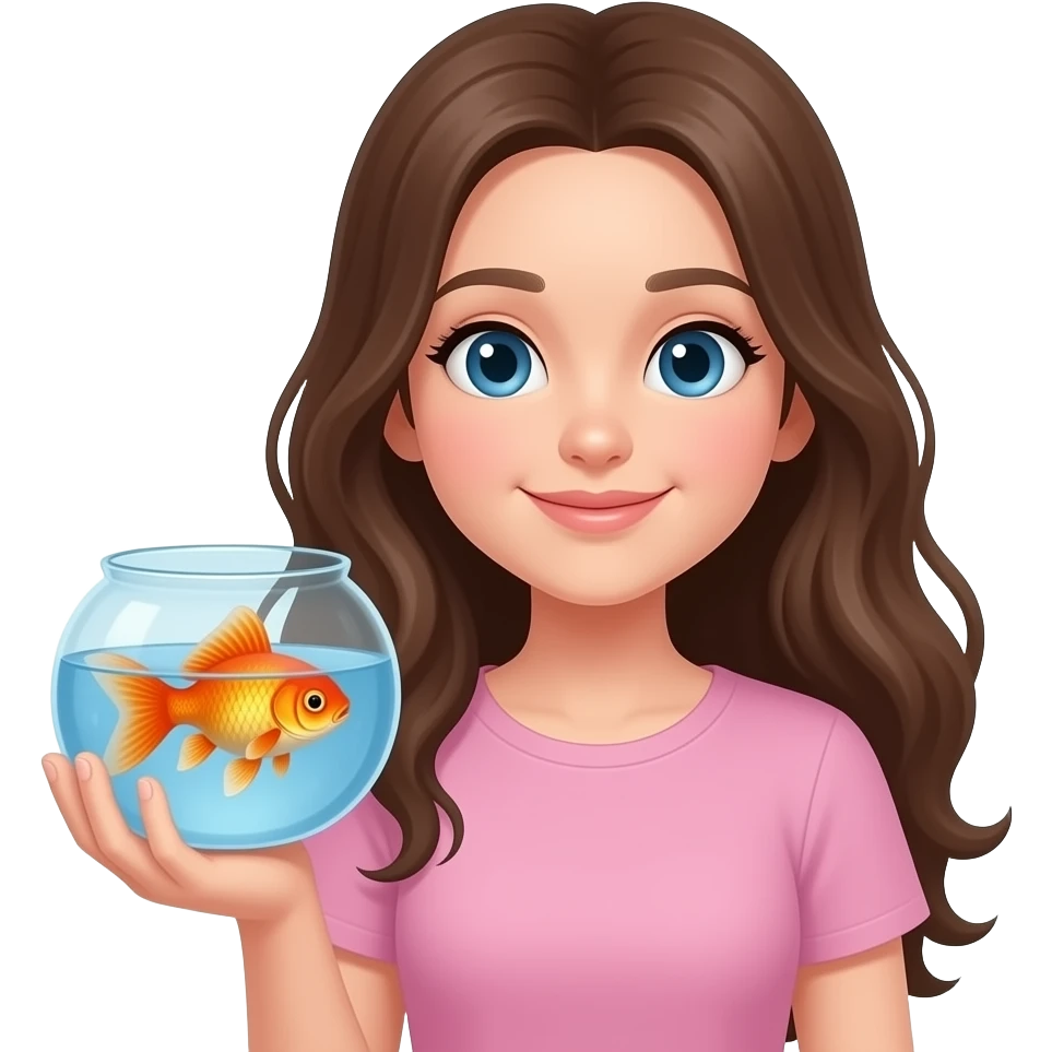 Long haired Girl holding goldfish not in a bowl emoji