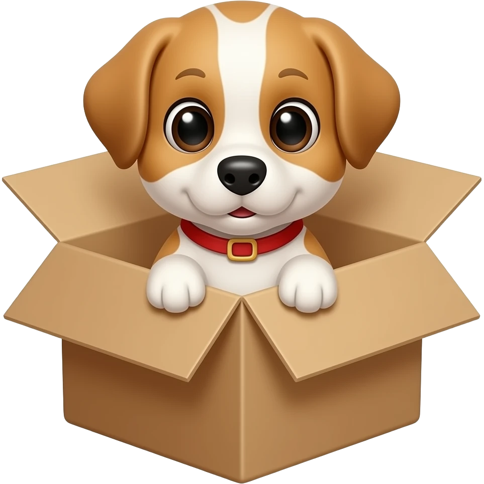 show a puppy being inside a brown box emoji