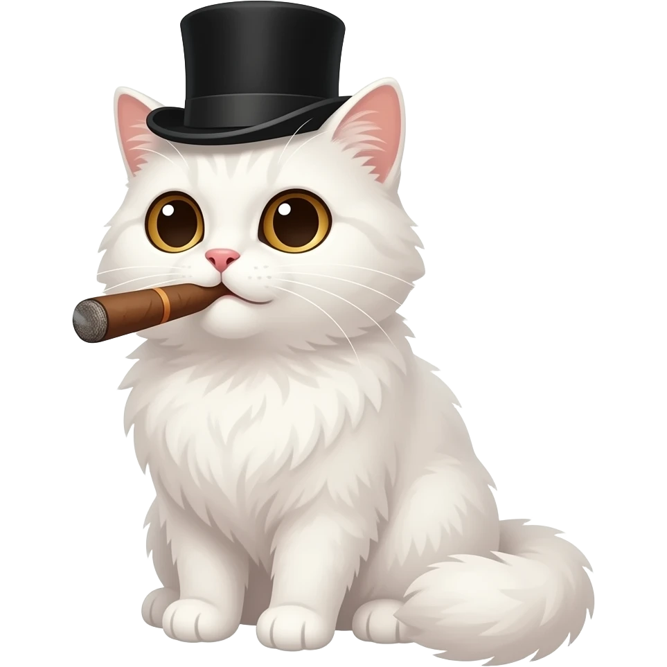 white fluffy cat brown eyes top hat and smoking a cigar emoji