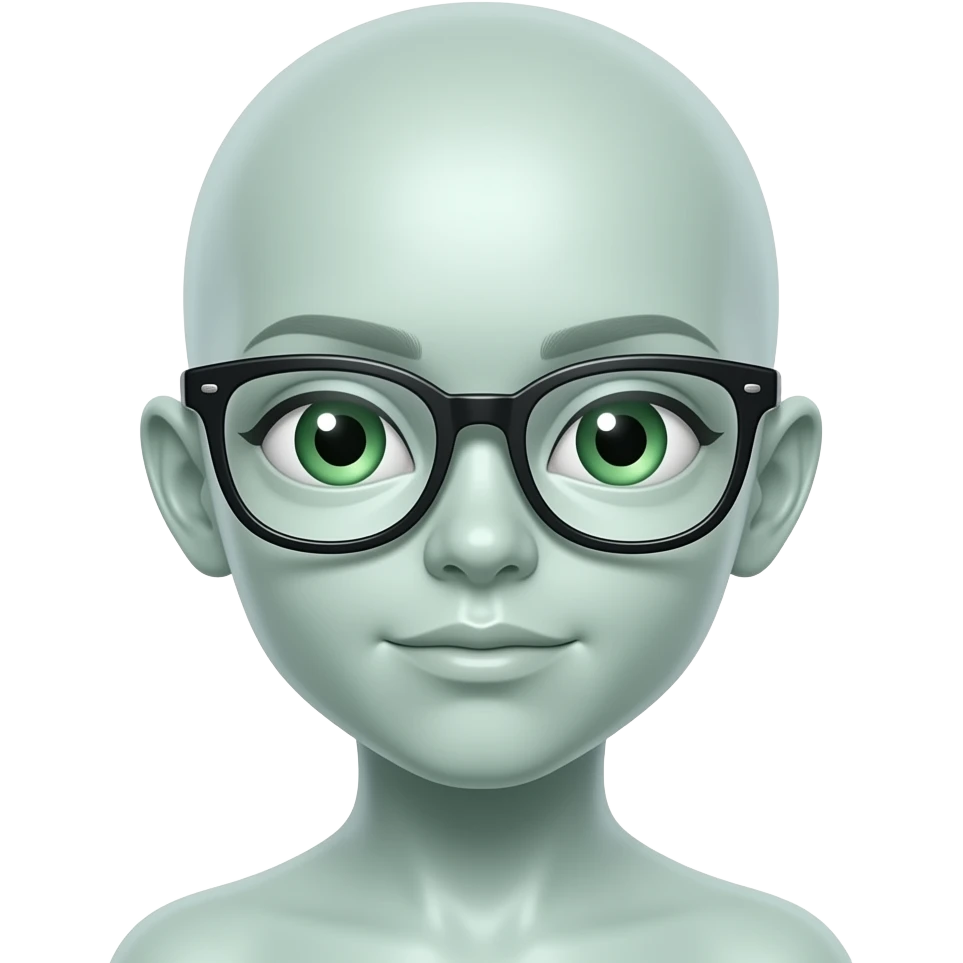 girl alien with glasses eyes wide head no hair emoji