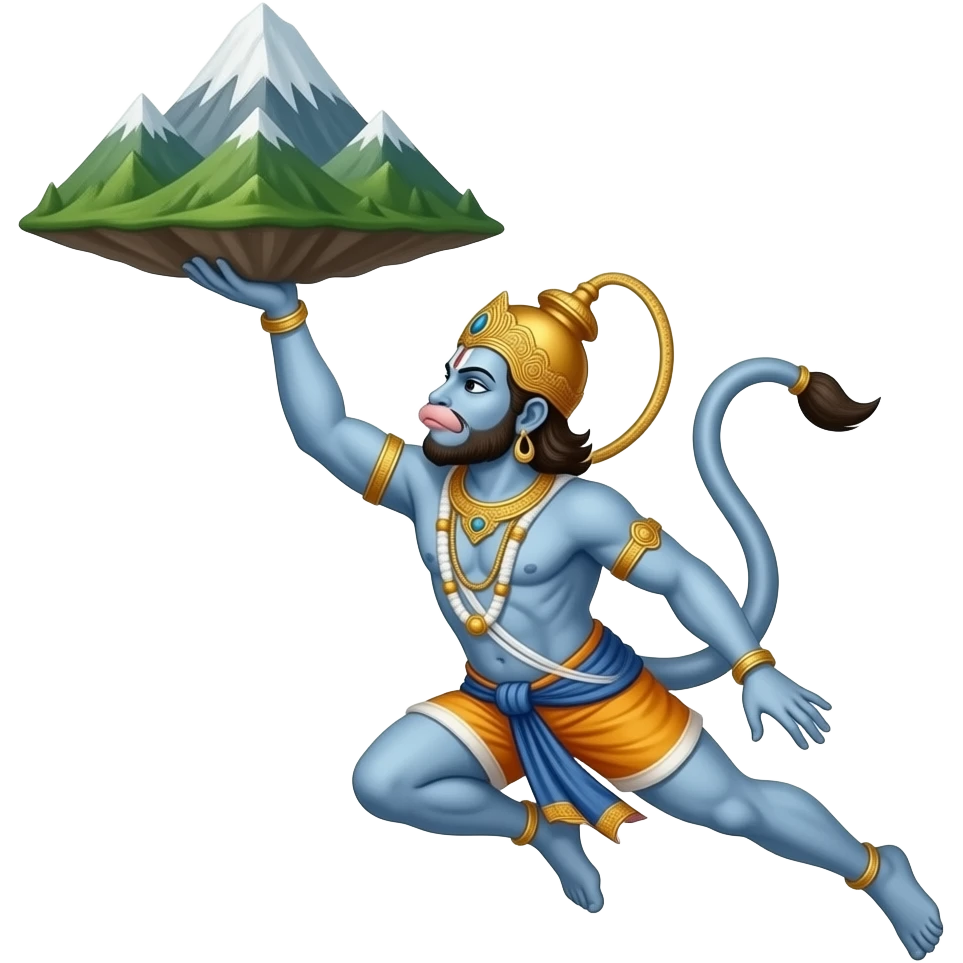 Lord hanuman lifting mountain with one hand and flying side view emoji emoji