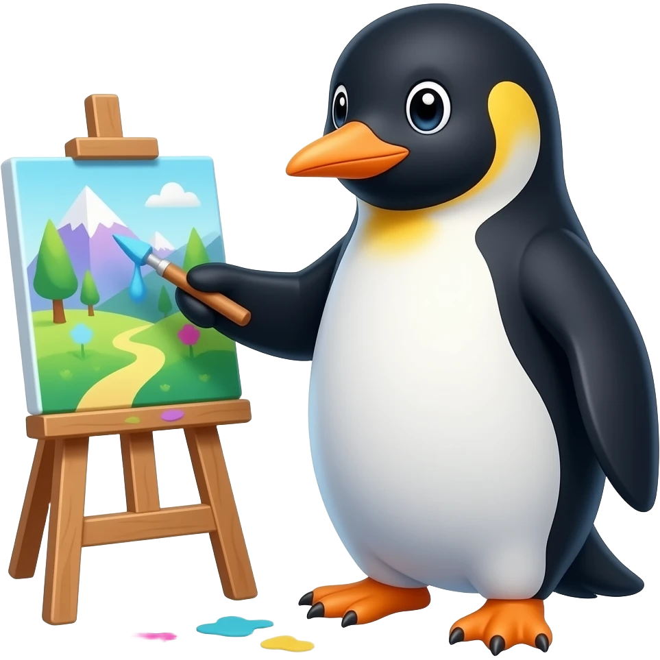 A penguin making a paiting emoji