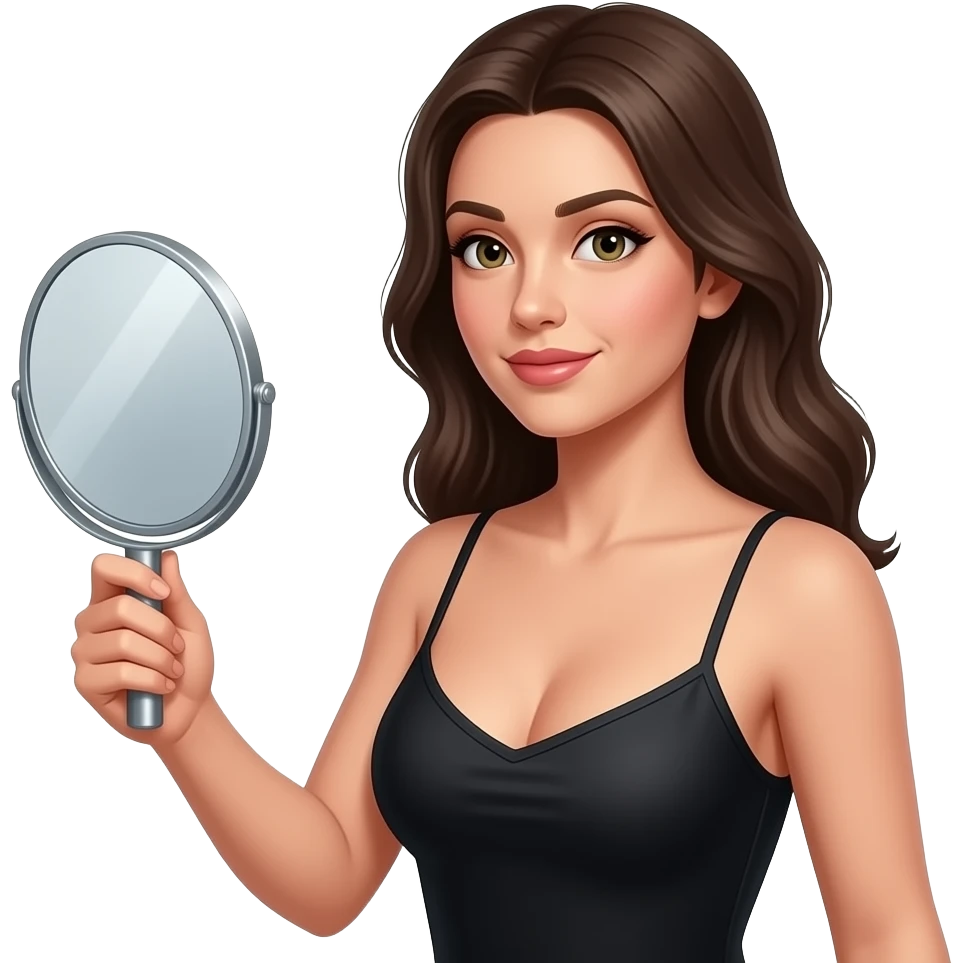 Realisting woman sexy pose model looking a handheld mirror emoji