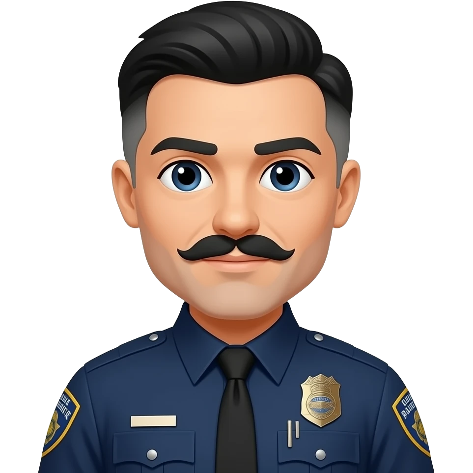 police sergeant with a black mustache and slicked back black and gray hair emoji