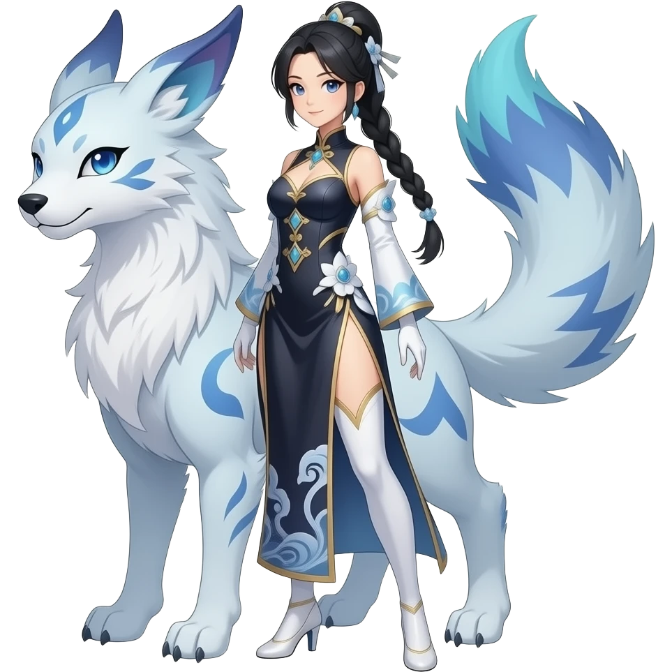 lanky tall elegant oriental feral painted Asian Absol-Glaceon-Sylveon-animal-Fakémon-fusion-hybrid-creature emoji