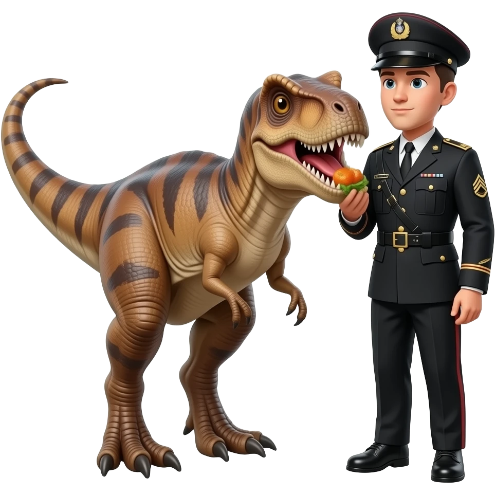 dinosaur eating soldger who wears black uniform emoji