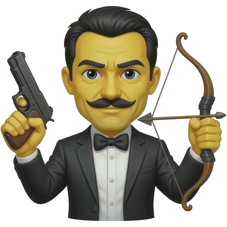 A Murderer with a black bow and a gun with a bow in the hand yellow person emoji