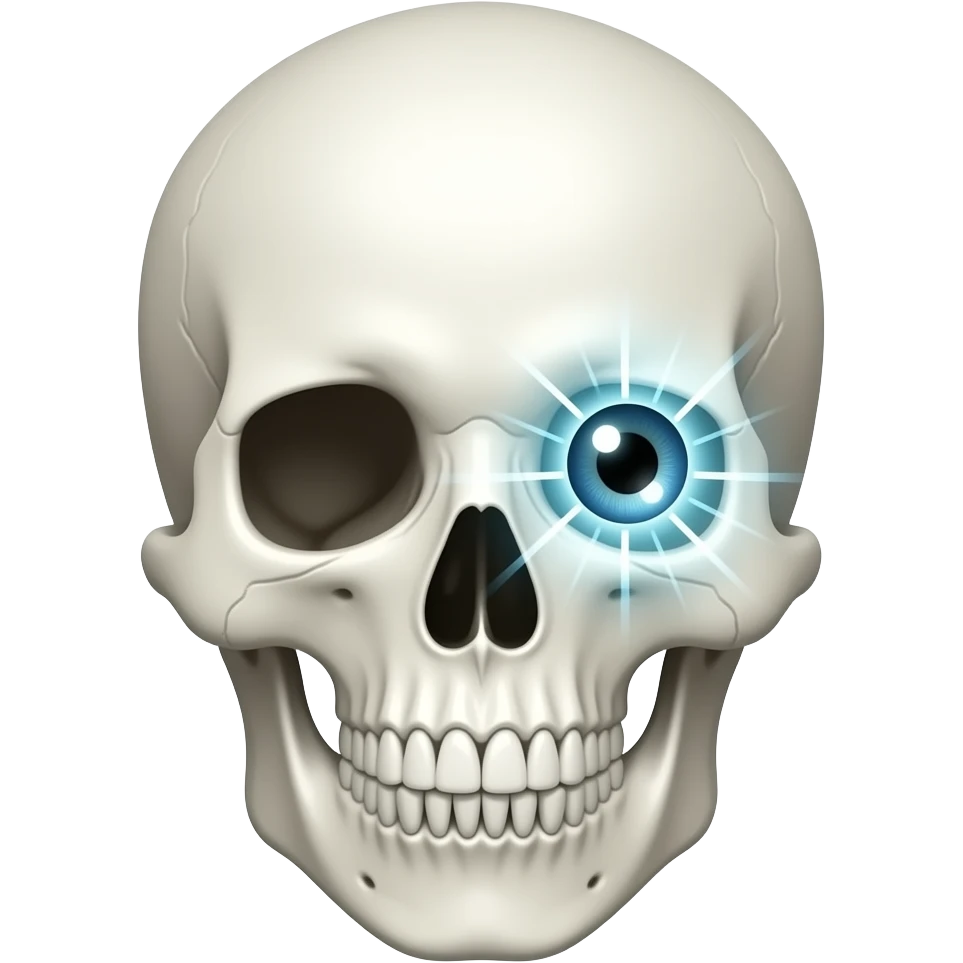 skull face emoji in white colour one side eye is show aura kind rays emoji
