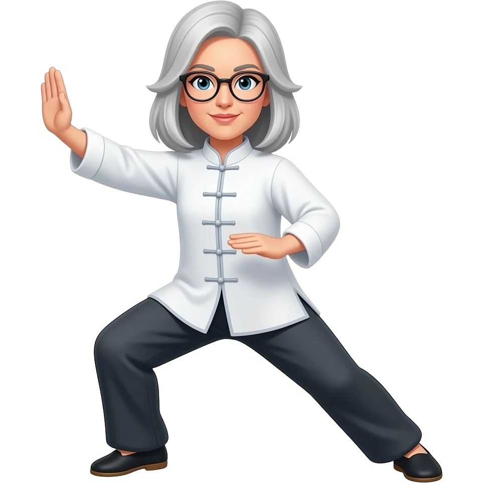 Women taichi opening with glasses and light gray medium long hair emoji
