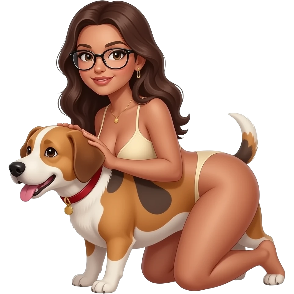 SEXY GIRL GLASSES TAN SKIN big large perky breast perfect bubble butt in a pose emphasizing the big bubble pressing breast together cleavage PAWG big ass naked in doggy style emoji