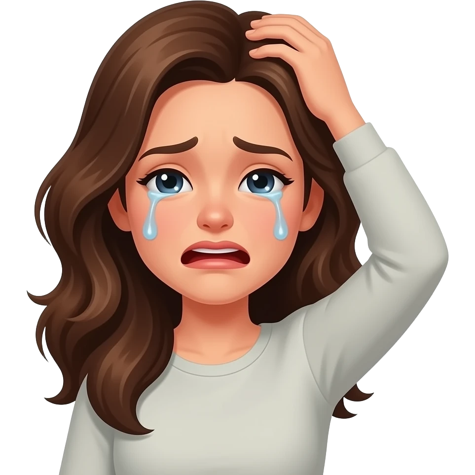 han que esta mujer se este agarrando el cabello mientras llora emoji