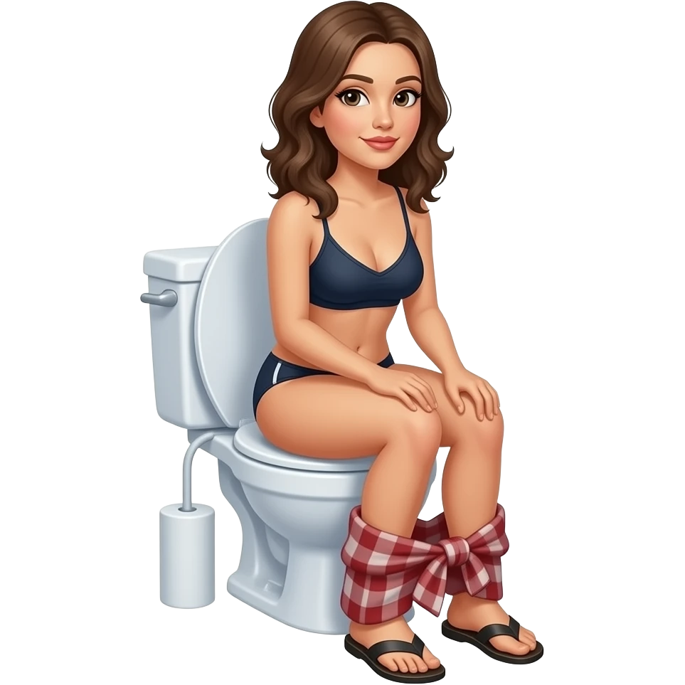 Woman on toilet underwear downwith sandals emoji