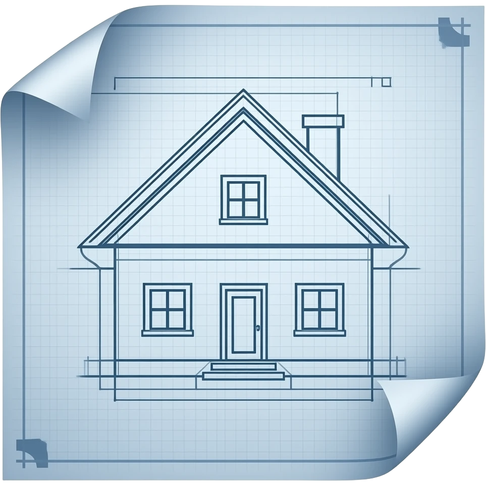 blueprint of a house on a blueprint paper rolled from left and right sidea slightly emoji