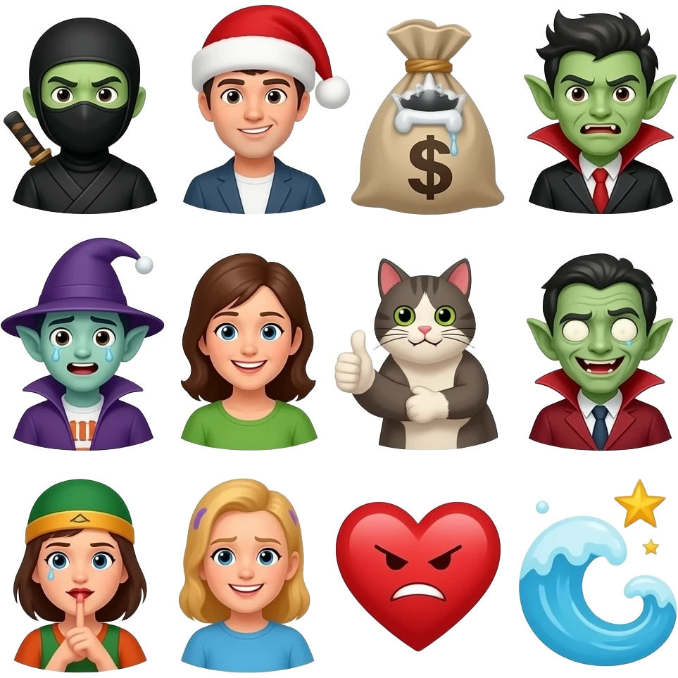 👾🥷🧑‍🎄🦹🦸🧌🧟🧛🧙🧝😁😘🙂‍↔️🐴😭🐎💰🍺🐱💯🫶👍👋🤷😆🤦🫣❤️😡🥳🤩🌊 emoji
