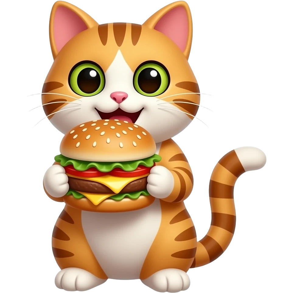 a happy cat eating a cheeseburger emoji