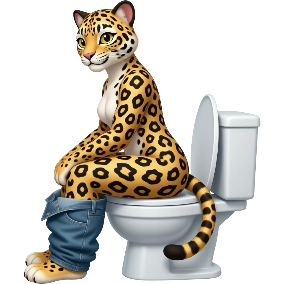 Female panther furry person woman,sit on toilet,fursona,pants down,side view emoji