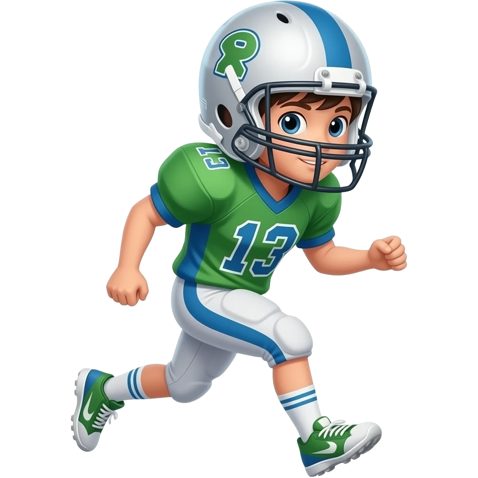 niño jugando al futbol con camiseta verde celeste y gris emoji
