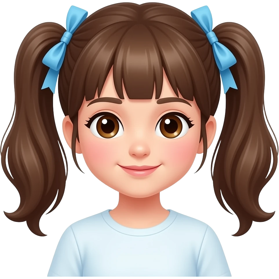 👧🏻 양갈래를 위로 묶고 하늘색 리본을 단 어린이 emoji