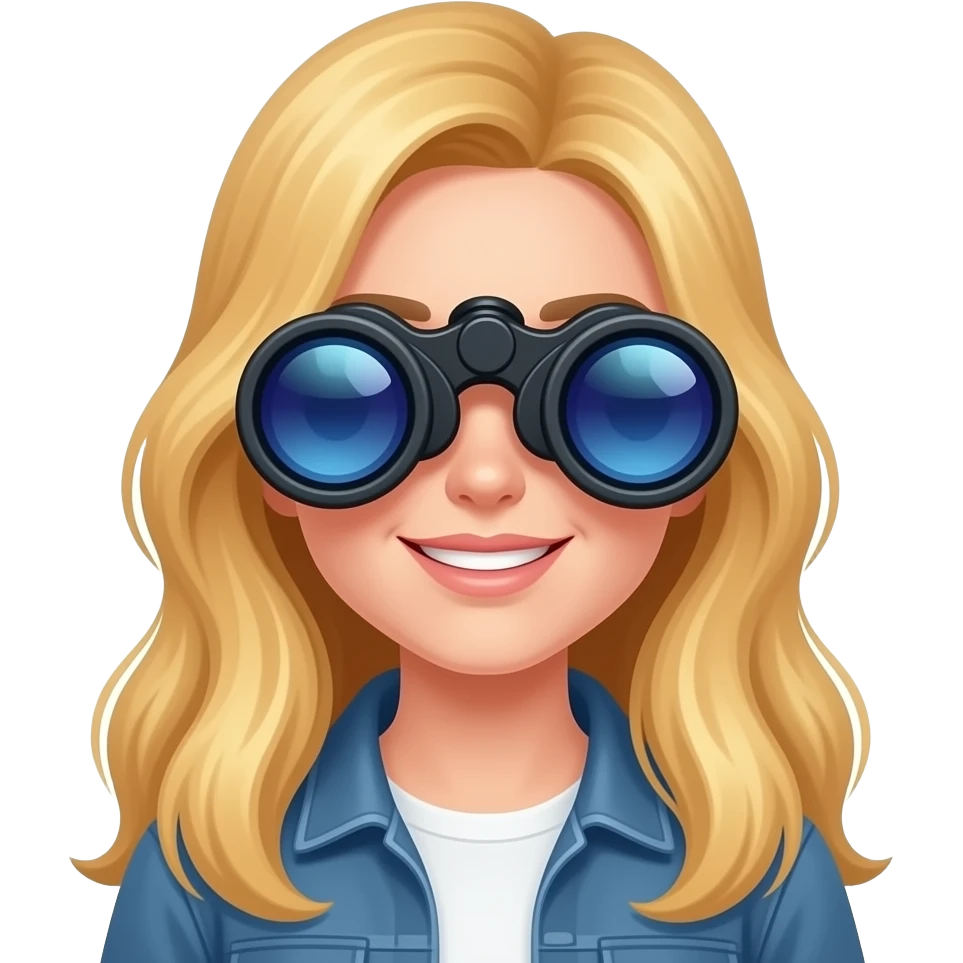 gal long blonde hair with binoculars emoji