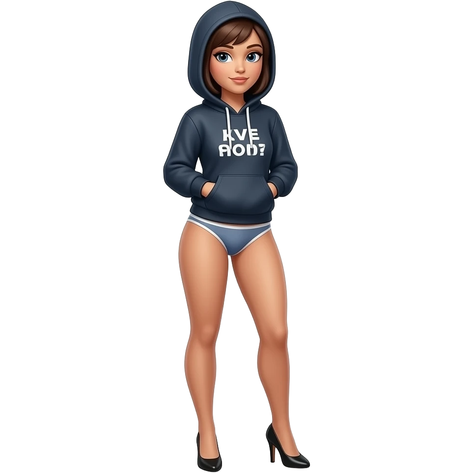 A woman in hoodie and wearing briefs and high heels anime emoji
