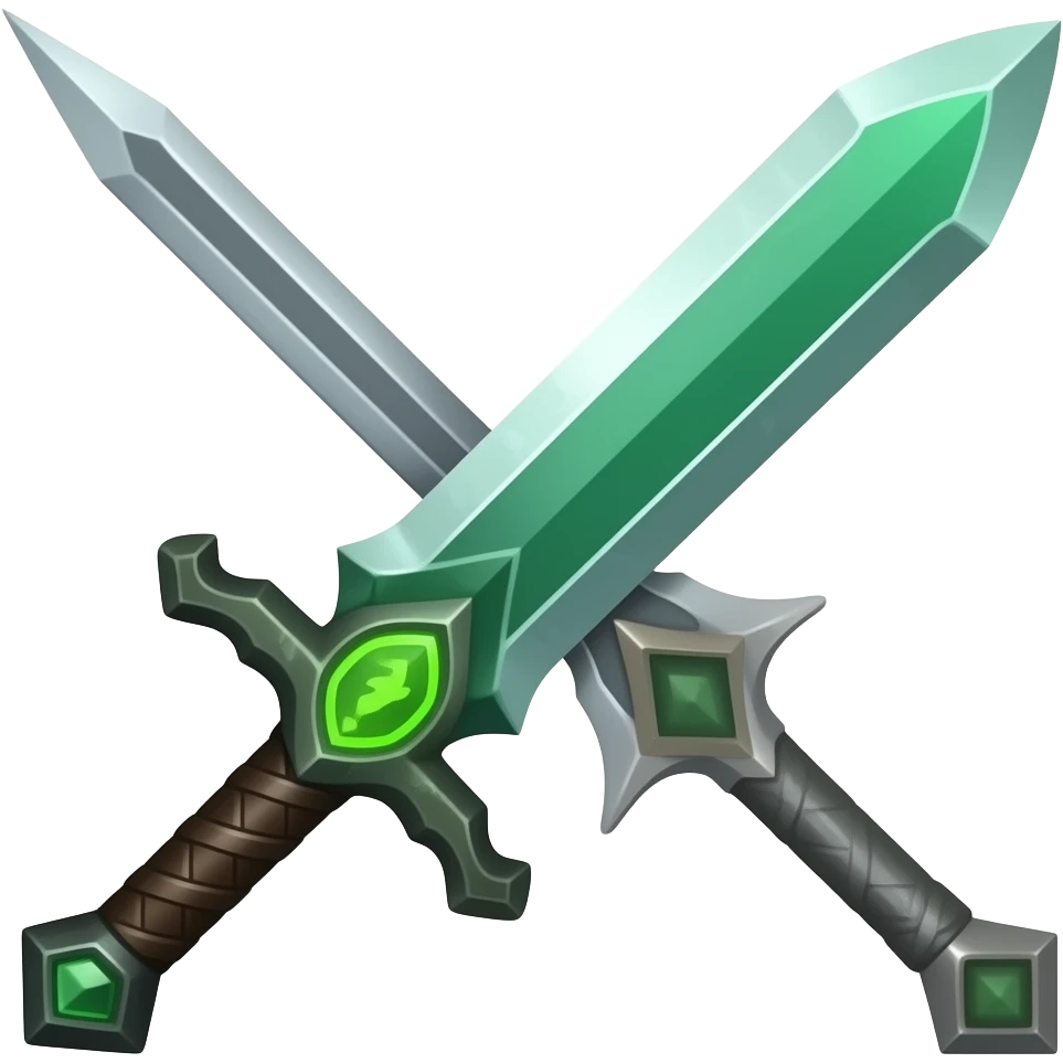 A Discord emoji of a sharpened emerald sword with a glowing green rune on the hilt. High-end fantasy style, sleek, metallic black, white background. emoji