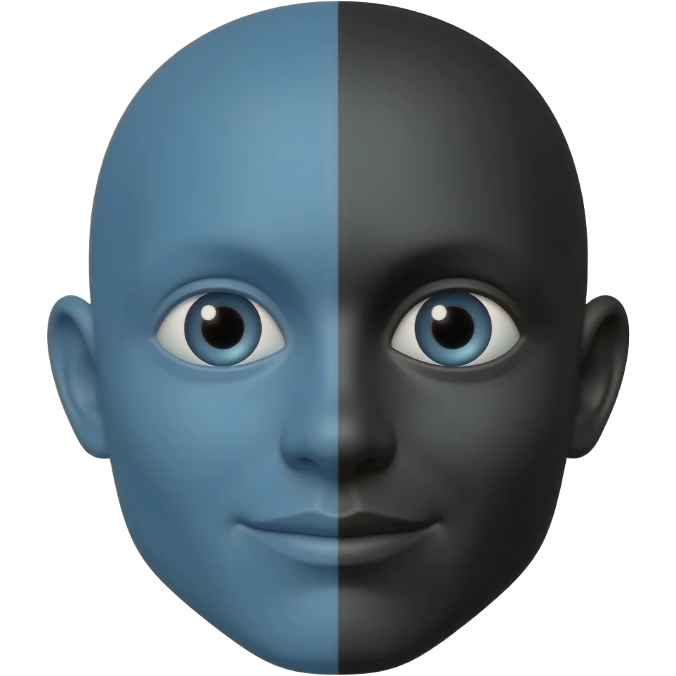 Create half dark blue and half black ios emoji. The colour should be filled inside and should be half blue and half black emoji