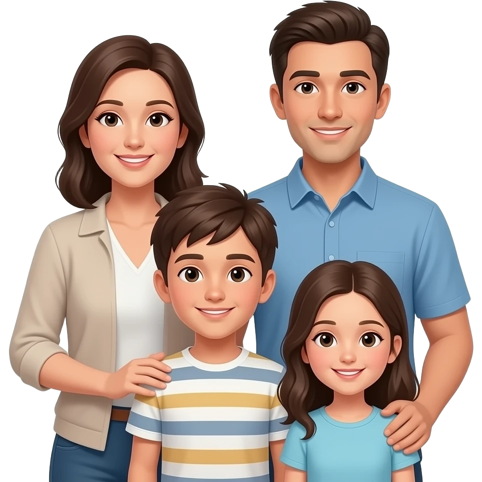 Parents, teenage son, 12 yo son, 9 yo daughter emoji
