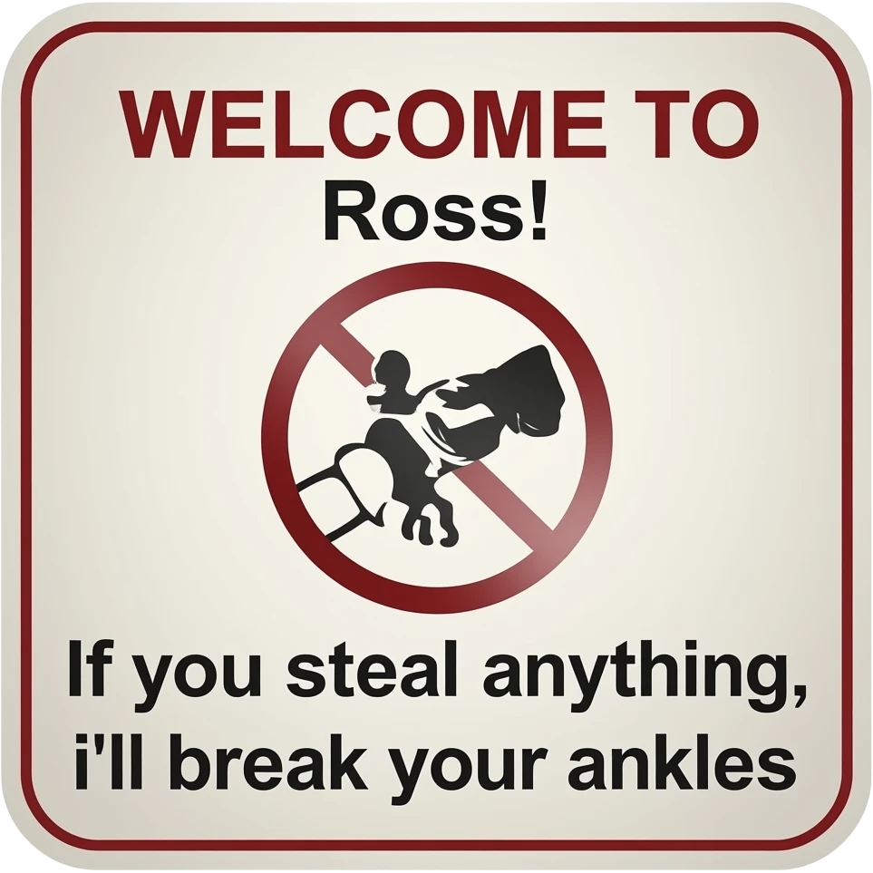 Hi, welcome to Ross! If you steal anything, i'll break your ankles emoji