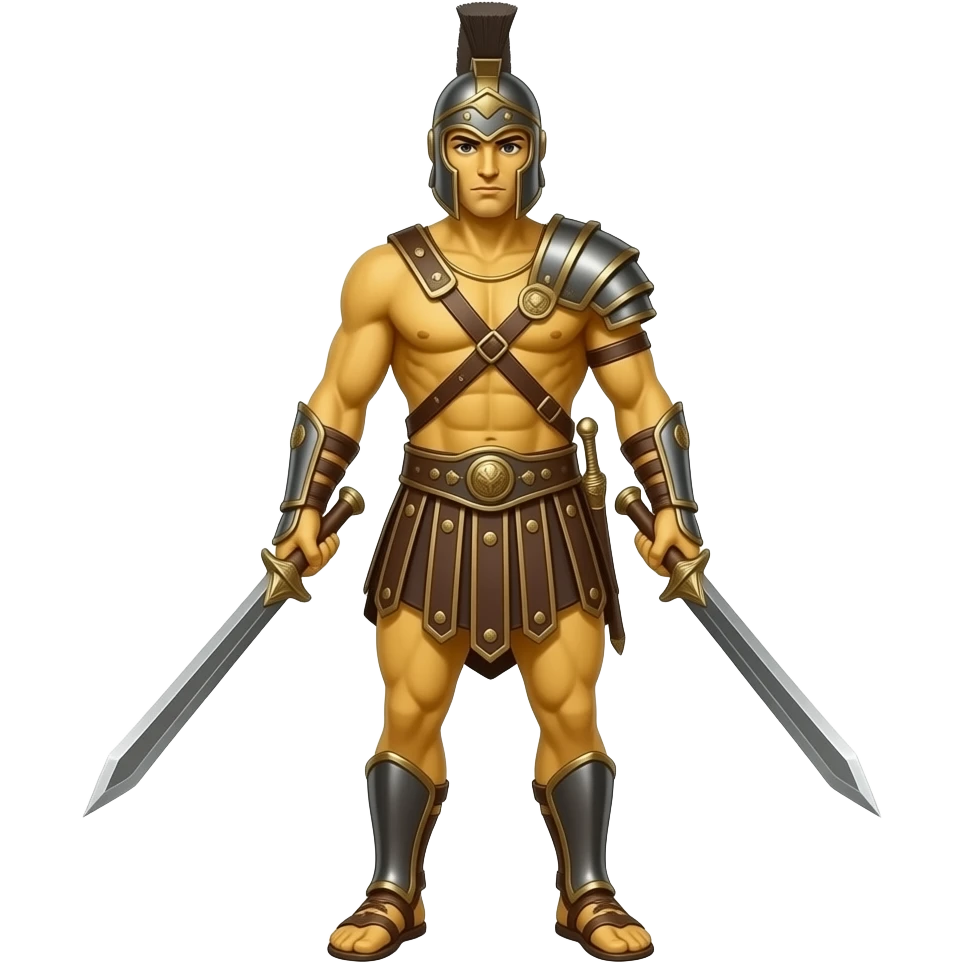 spartacus, minimal, full body, yellow skin, emoji style, more emojis style, moro minimal, with weapons emoji