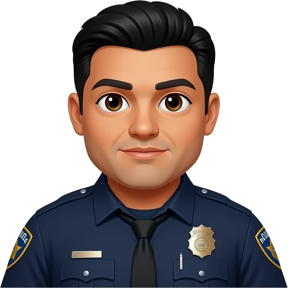 heavy set Hispanic darker skin police officer with slicked back black hair and brown eyes emoji