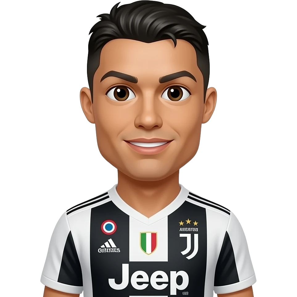Bottom middle Ronaldo emoji, Juventus jersey, normal face with only original two eyes. emoji