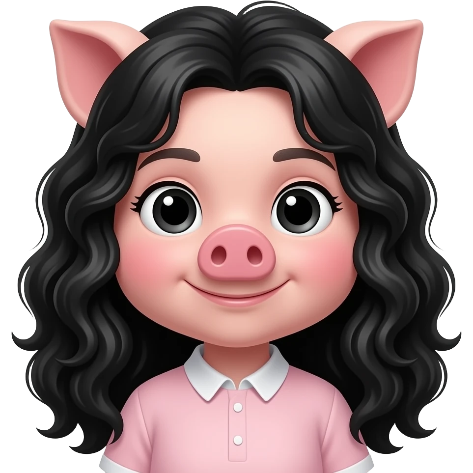 A pig sister with black long with corlshair emoji