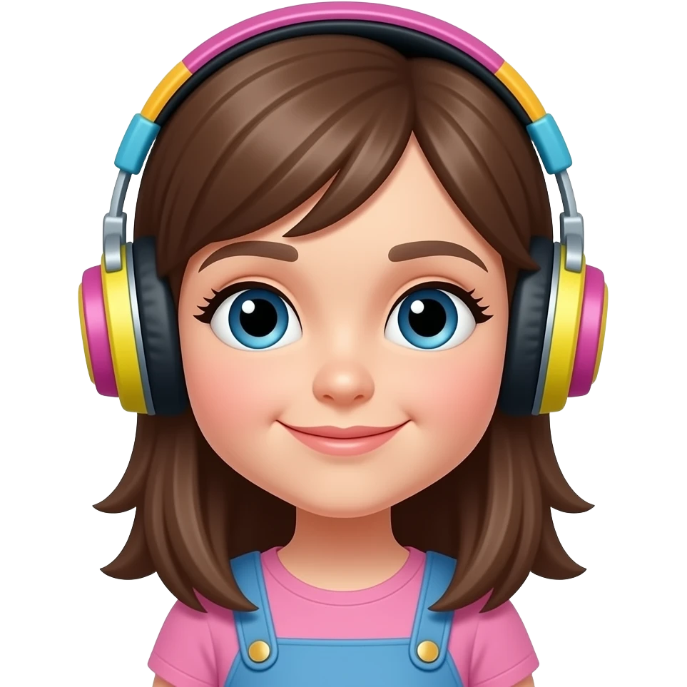 young girl, colorful headphone emoji